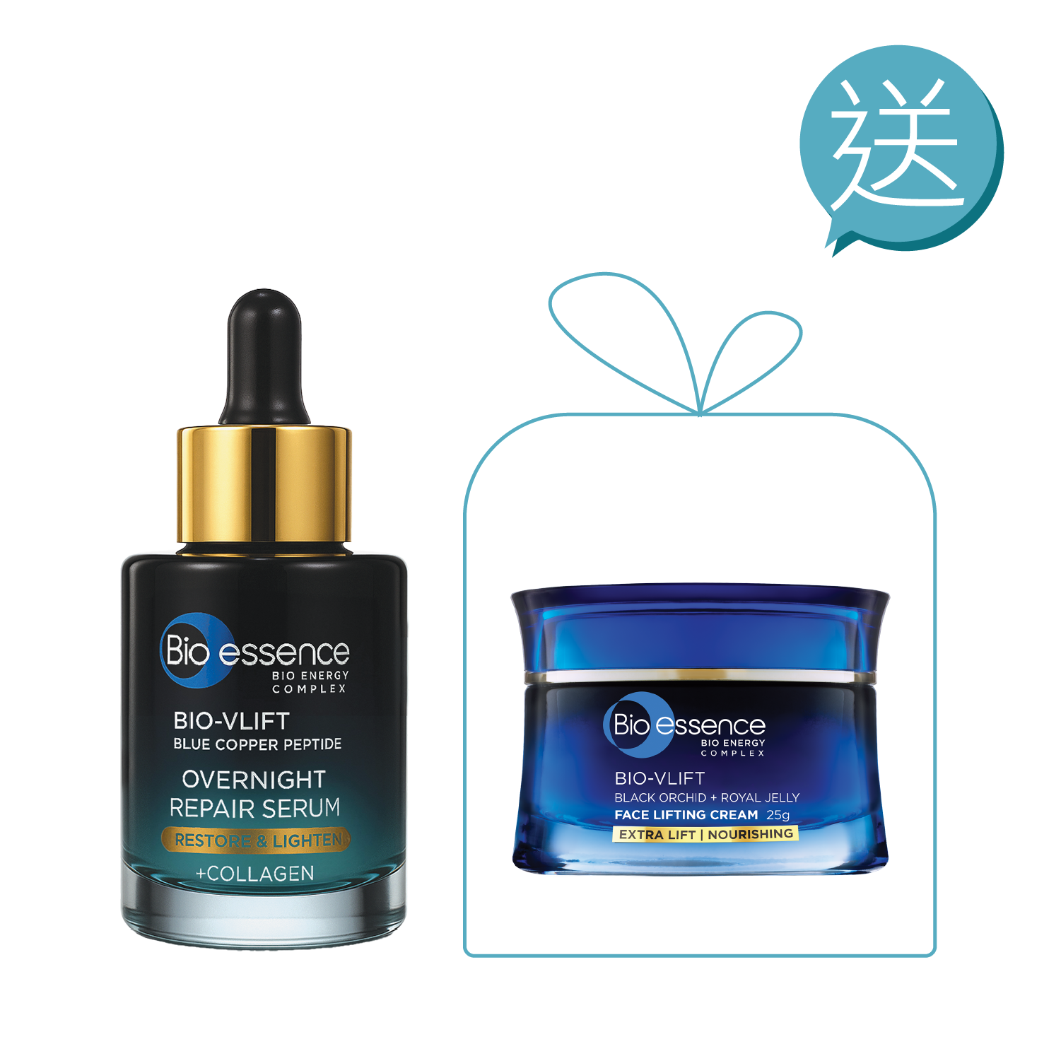 逆齡藍銅胜肽淡斑撫紋精華1件貨裝+逆齡緊膚霜1件貨裝組合